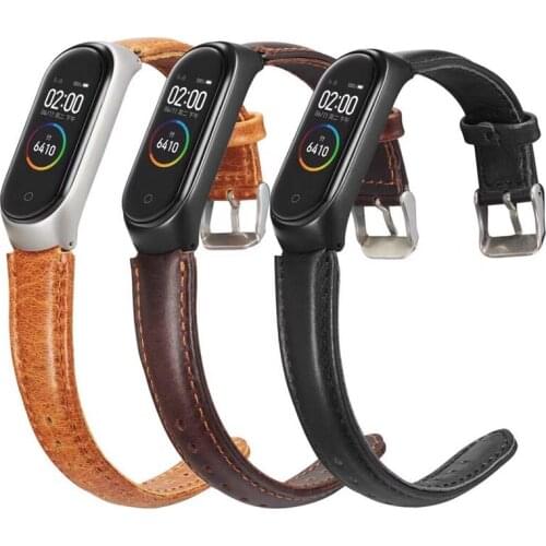 Leather strap for Xiaomi MiBand 5 genuine leather band wristband for xiaomi mi band4 strap Mi band 3 4 Bracelet