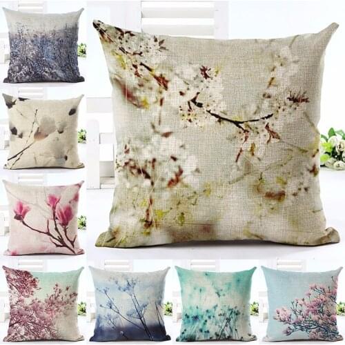 Beautiful Flower style Cushion Cover Textile Printing Throw Pillow Case Housse Decorative Square Cotton Linen Cojines Almofadas