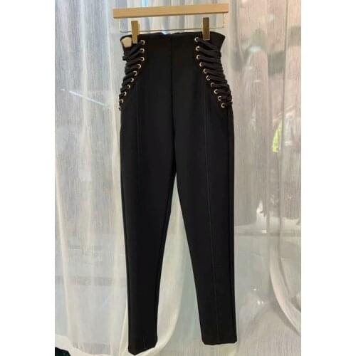 Up Lace 10.18 Neploe Slim Stretchy Female Trousers High Waist Zipper Fly Women Pencil Pants 2021 Autumn Winter Fashion Bottoms
