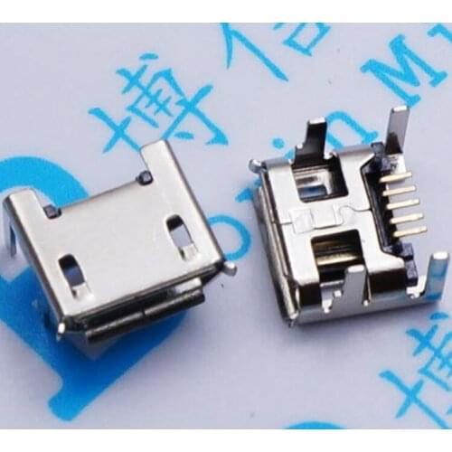 100pcs Micro USB mini connector 5pin seat Jack Micro 4 feet with side Inserting plate Mini usb connector for Mobile tail plug