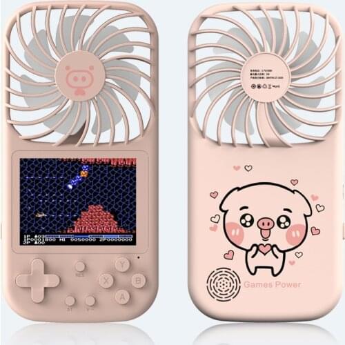 Mini Fan 2.8 inch Pocket Retro Handheld Game Console Portable 500 in 1 Games Player Home Office Outdoor Air Cooler Fun Gaming