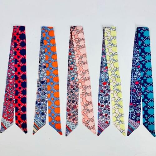 Fashion Luxury Brand Skinny Bag Scarf Women Silk Scarf Double-sided printing Head Scarf Hand Bag Ribbons Long Scarves