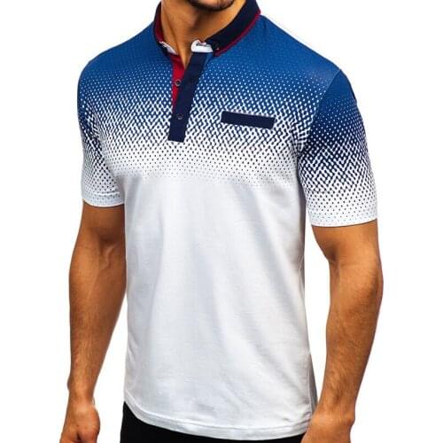 Mens Clothing 2020 Button Up Turn Down Collar Tops Gradient Color Men Short Sleeve Polo-shirt New Casual Bussiness Polo-shirts