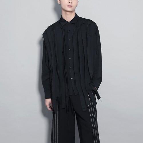 British fall suit dark department personality fringe hem stitching casual design sense shirt men long sleeves