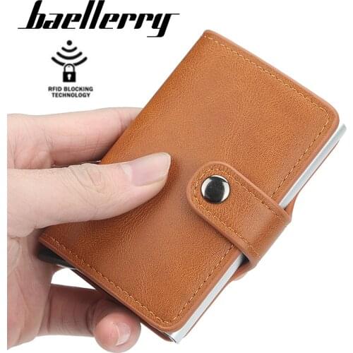 New Hasp Men Credit Card Holder RFID Blocking PU Leather Automatic Business ID Card Holder Aluminum Metal Wallet Purse for Cards