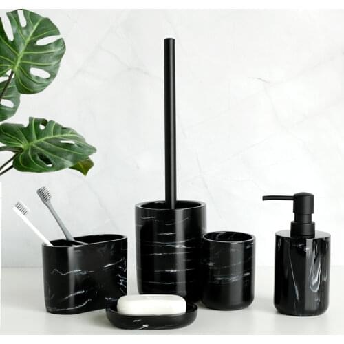 Bathroom Accessory Set Imitate Marble Resin Toothbrush Holder Toilet Brush Soap Dispenser Pump Bottle Soap dish Mouthwash Cup