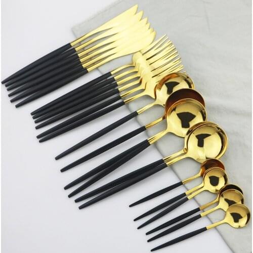 24pcs Gold Dinnerware Set Stainless Steel Tableware Set Knife Fork Spoon Luxury Cutlery Set Gift Box Flatware Dishwasher Safe