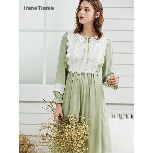 Nightgown Women Sleepwear Knee-Length Dress Cotton Nightgowns Women Princess Sleepshirts Vintage Nightdress Long Sleeve