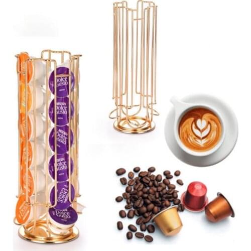 New Product Update Metal Coffee Pods Holder Chrome Plating Stand Coffee Capsule Storage Rack For 24/32pcs Dolce Gusto Capsule