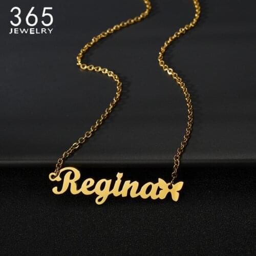 Personalized Name Necklace Butterfly Pendant Stainless Steel Gold Chain Custom Necklaces Choken Jewelry Necklaces for Women Gift
