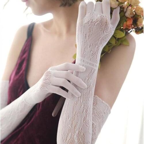 2020 New Lace Long Gloves Women Sexy Black White Openwork Evening Opera Glove Ladies Summer Sunscreen Driving Gloves 50cm AGB233