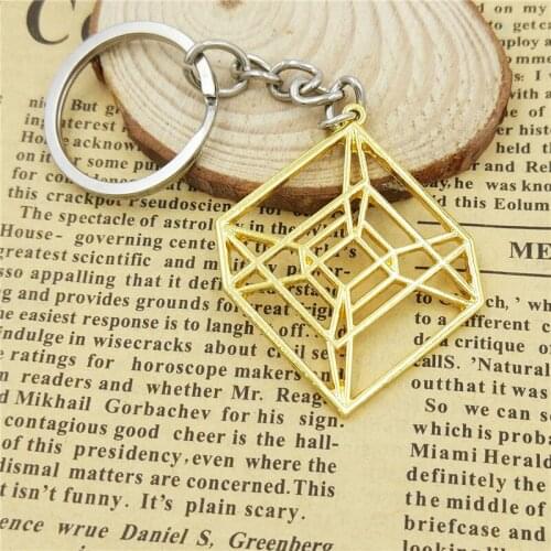 Dropship Fashion Hypercube Sacred Key Chain Women Bag Car Key Ring Geometric Pendant 4D Cube Jewelery Gifts Gold Color