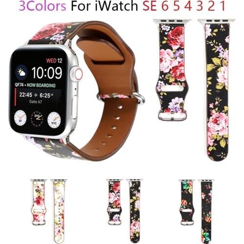 Printing leather watchband for apple watch band SE 6 5 4 40mm 44mm Womens belt bracelet bands for iWatch Strap series 3 38/42mm