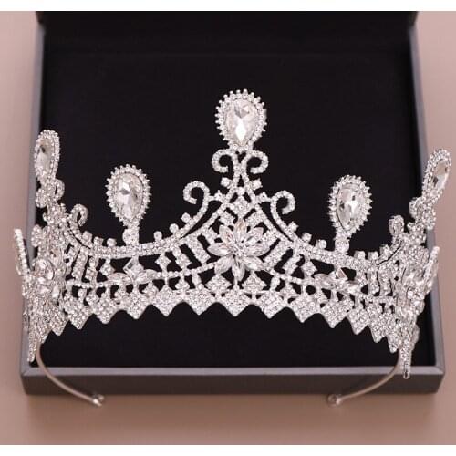 Luxury Fashion Crystal Wedding Tiara Crowns Rhinestone Flower Big Diadem For Women Queen Princess Pageant Bridal Hair Jewelry