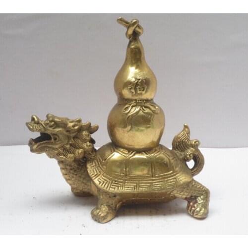 Christmas decorations for home+ Metal Crafts Chinese Brass Carved Dragon turtle Statue , Feng Shui Gourd Figurine