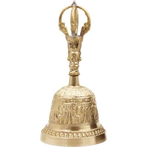 Handmade FengShui Hand Bell Tea Meditation Alarm Prayer Lucky Service Desktop Tibetan Buddhist Loud Call Dinner Brass Portable