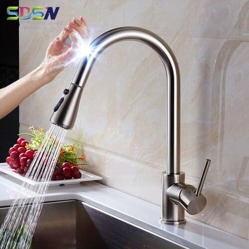 Touch Faucet SDSN Sensor Brushed Kitchen Faucet Stainless Steel Pull Out Kitchen Mixer Tap Smart Touch Control Kitchen Faucet