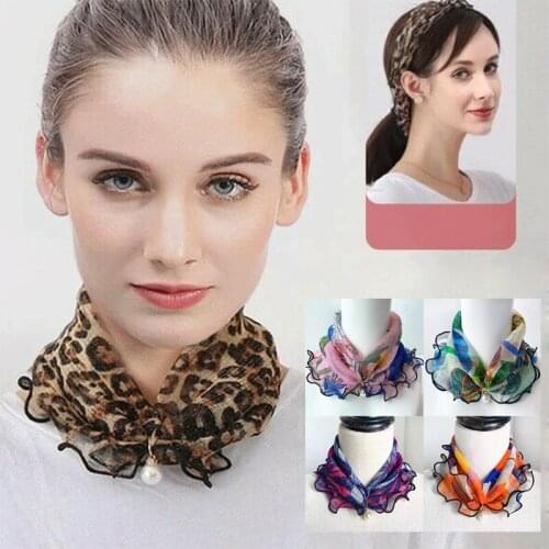 Fashion Lace Pearls Variety Scarf Women Print Satin Silk Ruffle Lace Scarf For Elegant Women Clothing Accessories Headband