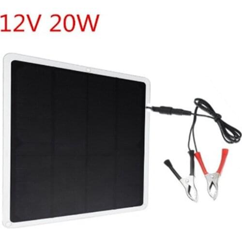 Newest 20W 12V Car Boat Yacht Solar Panel Trickle Battery Charger Power Supply with Alligator Clip Outdoor Solar Batteries