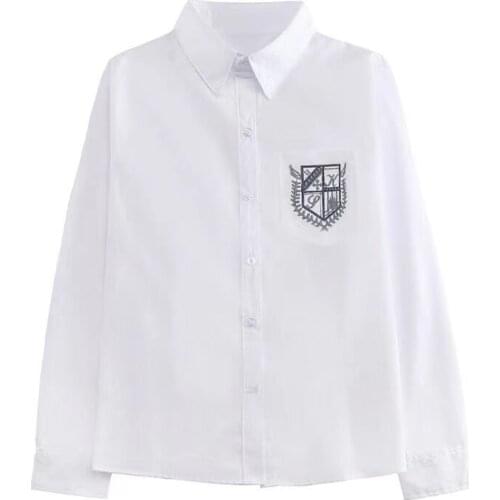 Japanese Student School Uniforms Long Sleeve Cute White Shirt For Girls Pocket Embroidery School Dress Jk Sailor Suit Tops Women