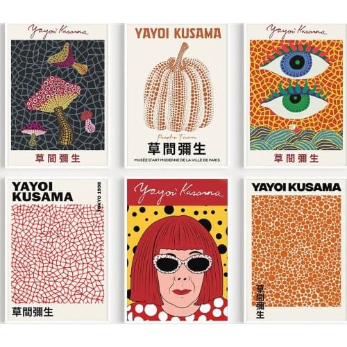 Yayoi Kusama Artwork Exhibition Posters and Prints Gallery Wall Art Pictures Museum Canvas Painting for Living Room Home Decor