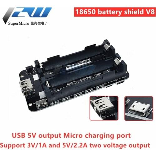 V8 Mobile Lithium Battery Protector, 18650 Two Voltage Expansion Board Module, 5V / 3A 3V / 1A, Micro USB for Arduin o ESP32 ESP