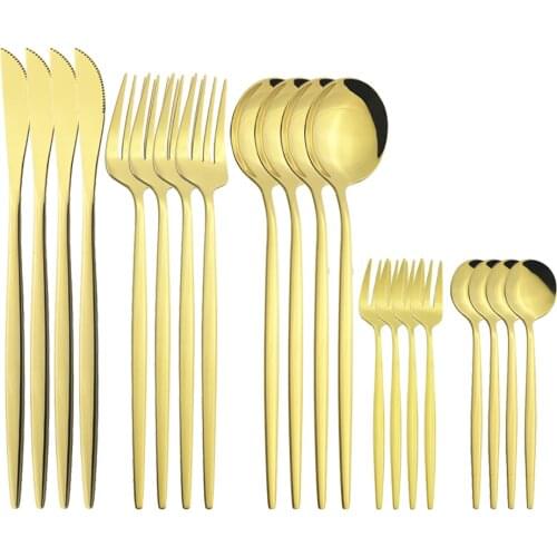 Mirror Gold Cutlery Set Knives Cake Fruit Forks Coffee Spoon Dinner Silverware Tableware Stainless Steel Dinnerware Flatware Set