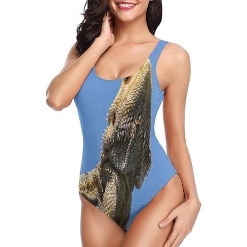 Womens One-Piece Swimsuit 2021 Sexy Trendy Swimsuits Teen Girls Ladies Unique Bearded Dragon Cool Lizard Funny Plus Size