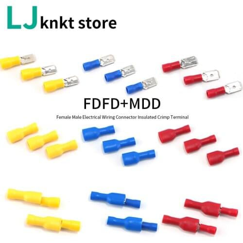 100PCS/50set pair 16-14AWG Female Male Wiring Insulated Crimp Terminal FDFD MDD1.2/ 2.5/5-250 1.5-2.5mm2 Cable Wire Connector
