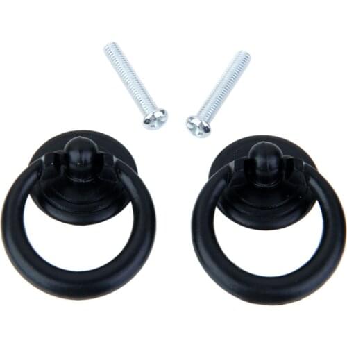 2 x Retro Single Hole Knob Door Bin Dresser Wardrobe Cabinet Ring Pull Handle Black