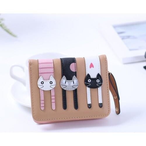 2017 New Design! Short Women Cat Pattern Wallet Student Mini Change Purse Cute Animal Handbag Business Card Holder Clutch Bag