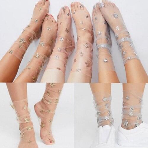 2018 New Hot Seller Girl women Summer Glitter Thin Casual Soft Star Sheer Mesh Tulle Socks Fishnet Hosiery