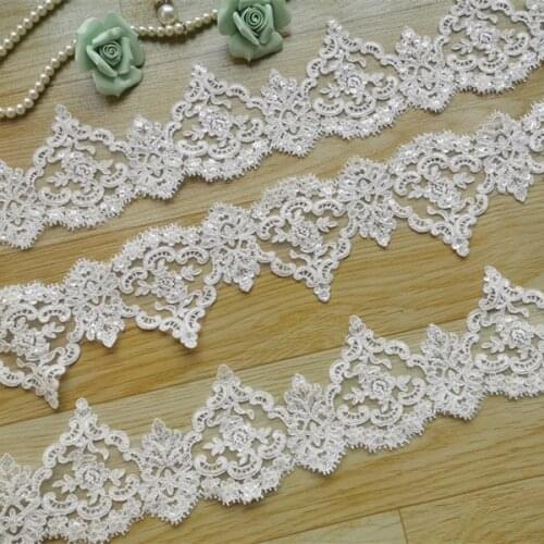 3Yards High Quality Vintage Ivory Sequined Corded Tulle Lace Trim Lace Fabric Mesh Lace Sewing DIY Cloth Bridal Wedding