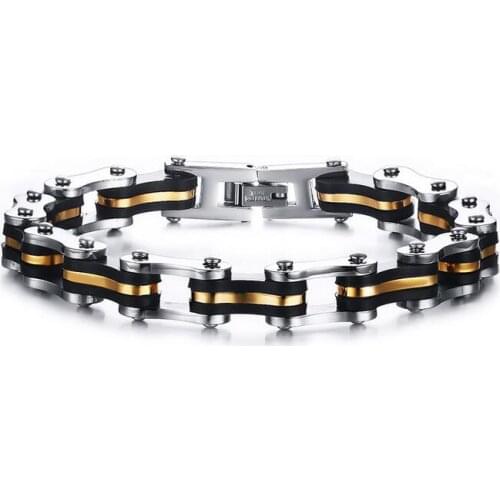 Choose Stainless steel silicone Bicycle chain design Bracelet Women Mens Fashion Jewelry 9mm 8.8