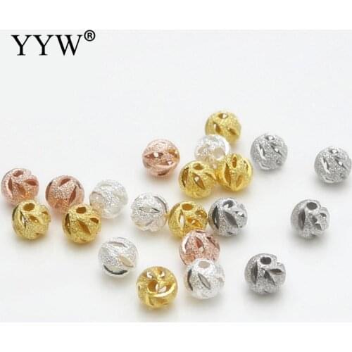 5Pieces 6mm Silver Plated Beads for Jewelry Making Gold/Rose Gold Color Dust Round Spacer Loose Hollow Out Beads