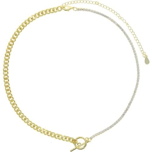 2021 Fashion Iced Out Bling Cubic Zircon Paved tennis link chain toggle clasp adjust choker necklaces wedding jewelry for women