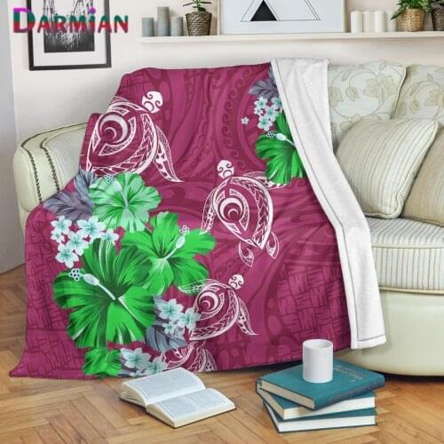 DARMIAN Polynesian Hibiscus Turtle Design Summer Sofa Single Blankets for Adults Kids Soft Knee Blankets Office Nap Thin Quilts