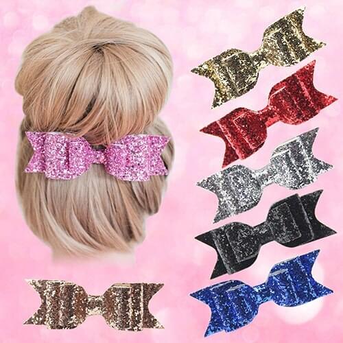 Girls Shining Bowknot Spring Hair Clip Glitter Bow Barrette Hair Accessory