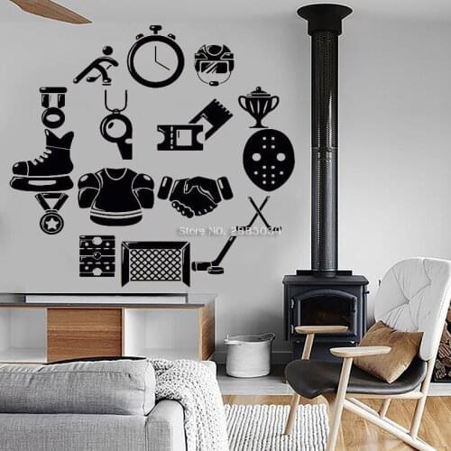 DIY Self- Stick Hockey Tool Decals Wall Art Baby Boy Bedroom Hockey Wall Decor Ice Hockey Vinyl Wall Sticker Handmade New LC1451