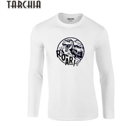 TARCHIA 2021 Long Sleeve Dinosaur Roar Fun Autumn Print Shirts Homme Slim Fit Brand Mens T-Shirts New Cotton Tops Men Tee