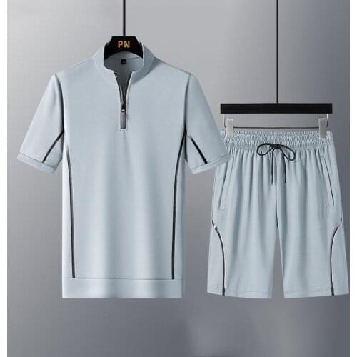 Mens Sportswear Suit 2-piece Sportswear Brand Fashion Solid Color Running Clothes Summer Mens Fitness Clothes Outdoor Sports