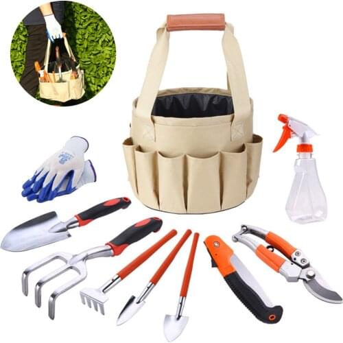 10 in 1 Garden Tool Set With Handheld Bag Stainless Steel Pruning Shears Mini Shovel Soil Loosening Digging Gardening Tools