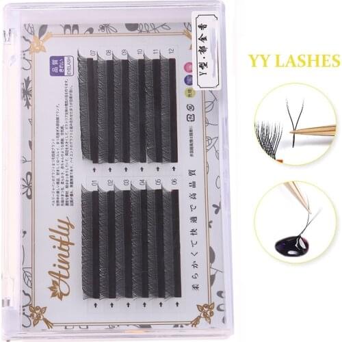 YY Lashes 0.05/0.07mm C/D Curl Individual Grafting Eyelashes Extensions Y Shape Premade Volume Fans Eyelash Tools Faux Mink Lash