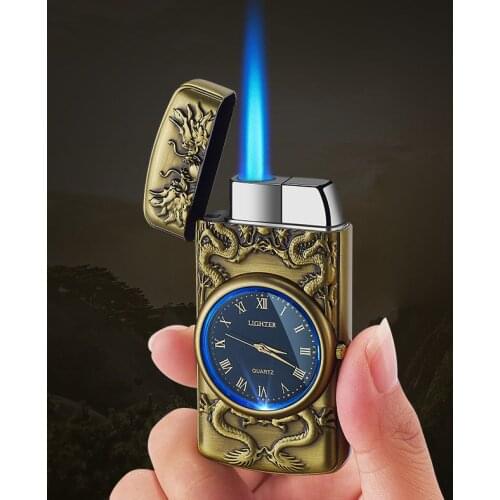New Metal Watch Cigarette Cigar Lighter Colorful Flash Blue Flame Mini Butane Gas Torch Lighters Windproof Lighter Mens Gift