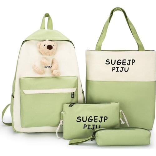 New Canvas Bags 4 Piece/Set Schoolbag for Girls Cute Casual Style Functional Portable Large Capacity Travel Laptop Backpack