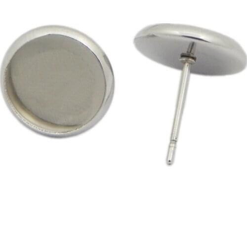 20pcs/lot Surgical Stainless Steel Earring Base Bezel Tray Silver Tone Blank Round 6 8 10 12 14 16 18mm Earring Setting Jewelry