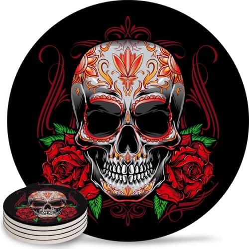 Skull Rose Skull Coasters Coffee Table Decor Kitchen Accessories Ceramic Coaster Dinning Table Decoration Placemats
