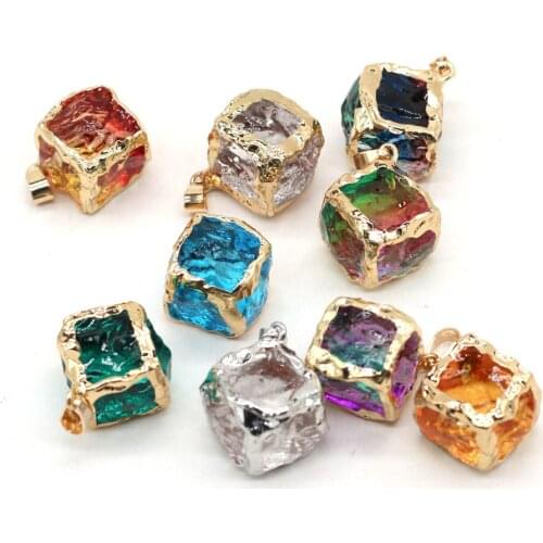 Fine Natural Stone Pendants Gold-plated Square Crystal Charms for Jewelry Making DIY Women Earring Necklace Reiki Heal Gifts