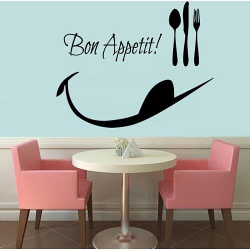 Bon Appetit Spoon Folk Wall Decals Decor Removable Vinyl Wall Stickers Waterproof Kitchen Decoration