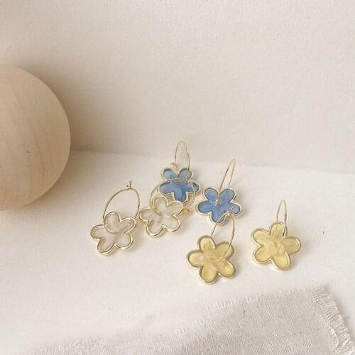 Origin Summer Delicate Enamel Translucent Flowers Hoop Earring for Women Fashion Circle Metal Earring Holiday Jewelry Pendientes